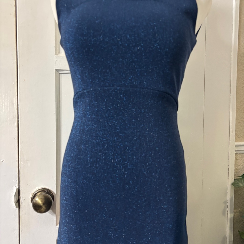 Betsey Johnson Vintage Dark Blue Shimmer Maxi Dress - Picture 10 of 15